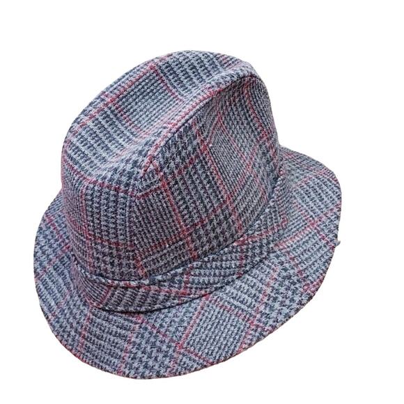 Vintage 80s Country Gentlemen Wool Fedora Hat Classiccore Gray Red Houndstooth - Picture 5 of 6
